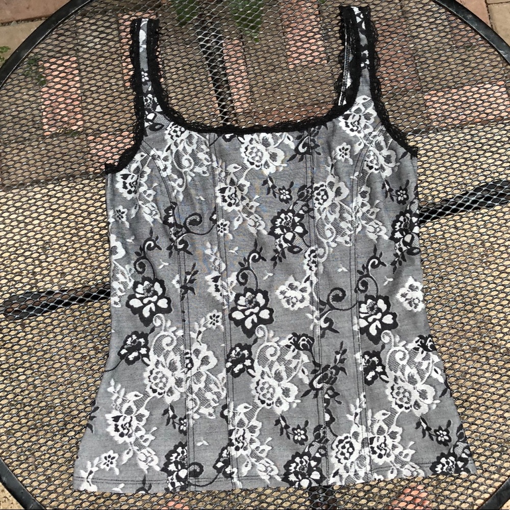 WHITE HOUSE BLACK MARKET S Faux Corset floral Tank